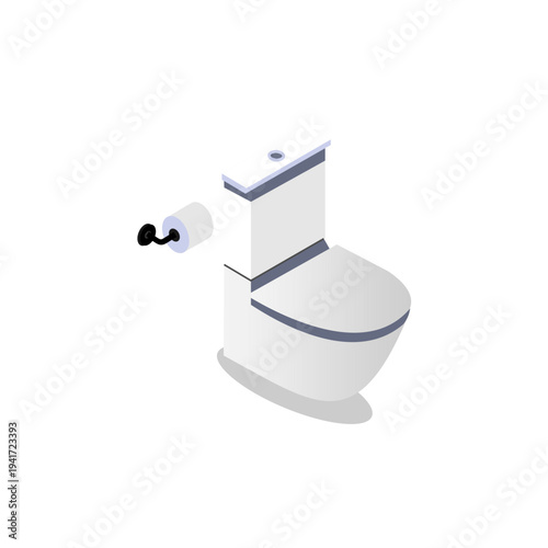 Modern Isometric White Ceramic Toilet with Toilet Paper Holder for Bathroom Interior Design