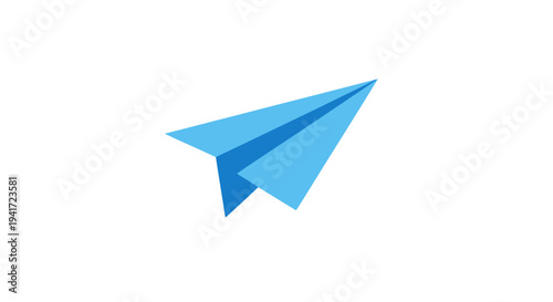 Blue paper airplane isolated on white background for communication concept