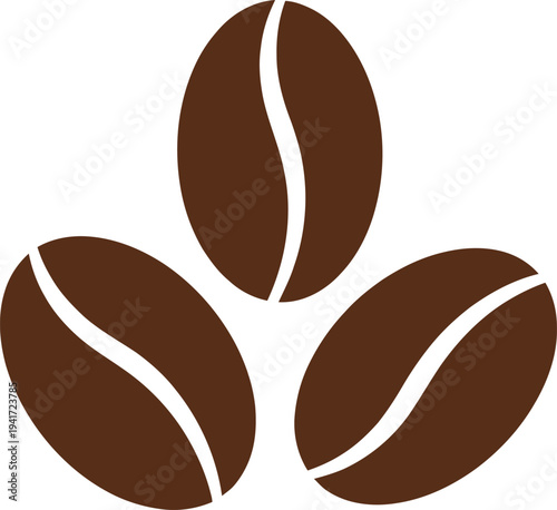Three roasted coffee beans isolated on transparent background for cafe and espresso menu
