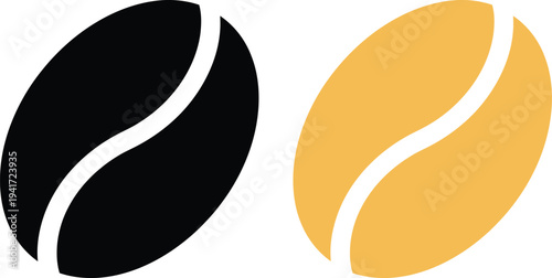 Two coffee beans one black one golden brown on transparency grid background for caffeine