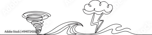 Natural disasters concept. Single line draw design vector graphic illustration. one line art icon drawing vector