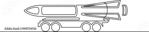 Mobile nuclear ballistic missile. nuclear and missiles concept. one line art icon drawing vector