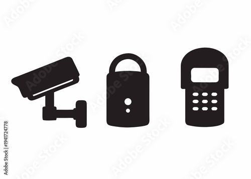 Secure communication and surveillance technology icons