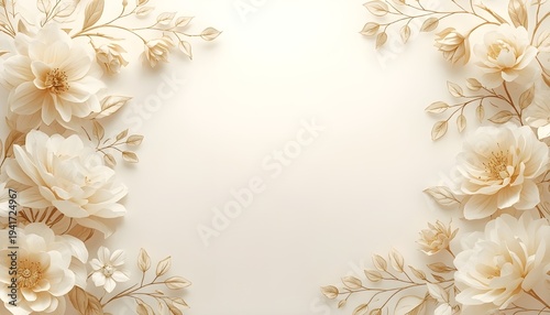 A beautiful floral design with white and gold flowers on a cream background