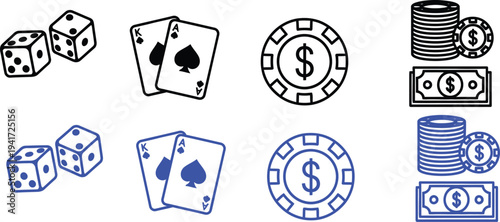 Casino gambling icons set