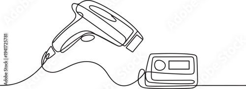 Modern equipment for laser hair removal cosmetic procedures. Medical concept. one line art icon drawing vector