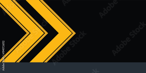 Abstract black wide horizontal banner background with arrows and angles, gray and yellow lines element. Modern simple creative design. eps10, web