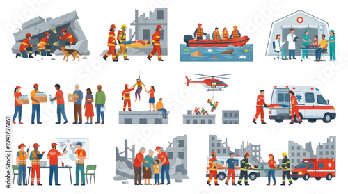 Humanitarian Aid and Disaster Relief Operations Vector Collection