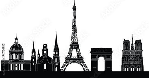 Paris France Skyline Silhouette With Eiffel Tower And Notre Dame city