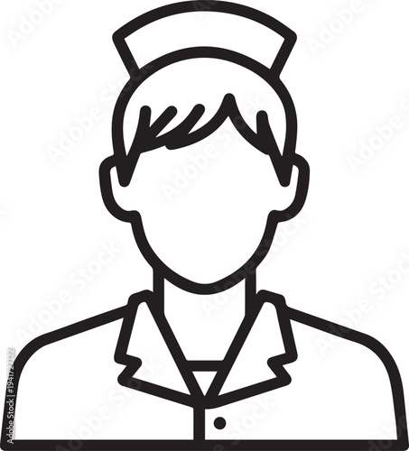 Hand Drawn Man as Nurse Black and White Avatar Illustration in Minimal Line Art Style Design
