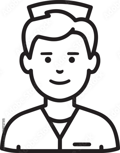 Hand Drawn Man as Nurse Black and White Avatar Illustration in Minimal Line Art Style Design
