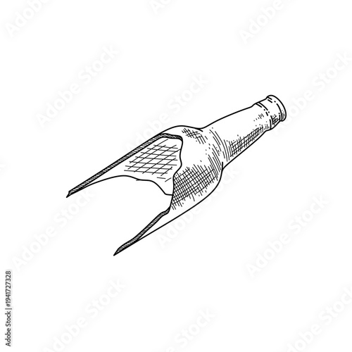 hand drawn broken glass bottle line art vector illustration