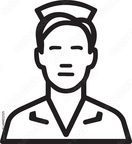 Hand Drawn Man as Nurse Black and White Avatar Illustration in Minimal Line Art Style Design