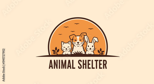 Cute Animal Shelter Logo with Dog Cat and Rabbit.