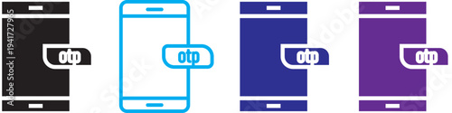 OTP icons, Set of linear icons. Black linear palm icons. OTP icon set. One time password and security symbol. Mobile phone with password sign.