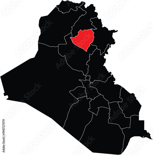 Kirkuk Governorate on Map of Iraq Silhouette with Regions Vector Illustration