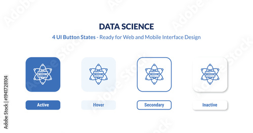 data science 4-state UI button. Outline icon kit from general collection. Thin linear data science, data, science editable vector. Minimal data science sign for web and mobile interface