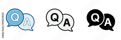 Questions and answers icon with speech bubble and q and a letters. Vector minimal trendy illustration in 3 styles for frequently asked questions concepts in websites