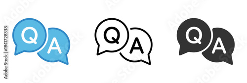 Questions and answers icon with speech bubble and q and a letters. Vector minimal trendy illustration in 3 styles for frequently asked questions concepts in websites