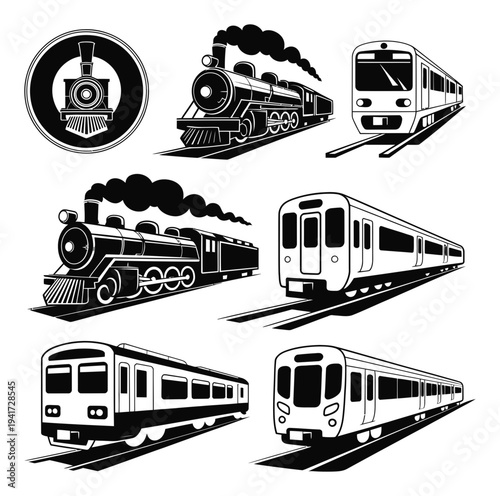 Collection of diverse train from vintage steam to modern electric