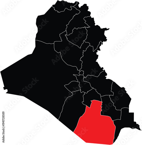 Al-Muthanna Governorate on Map of Iraq Silhouette with Regions Vector Illustration