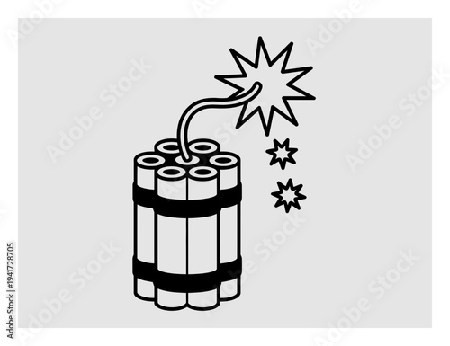 Cartoon of a stick of dynamite with a lit fuse and sparks