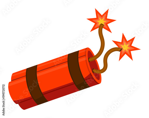 Cartoon Dynamite Sticks with Burning Fuses and Sparks