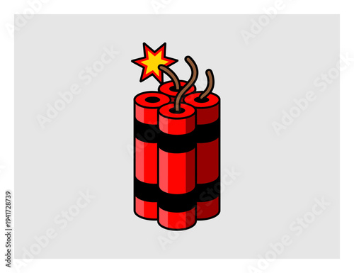 Cartoon Dynamite Sticks with a Lit Fuse and Spark