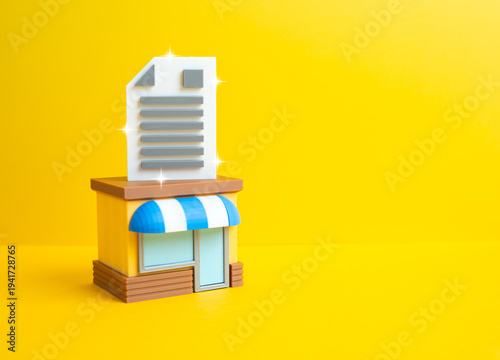 Quadro su tela Store building and official documents on a desk