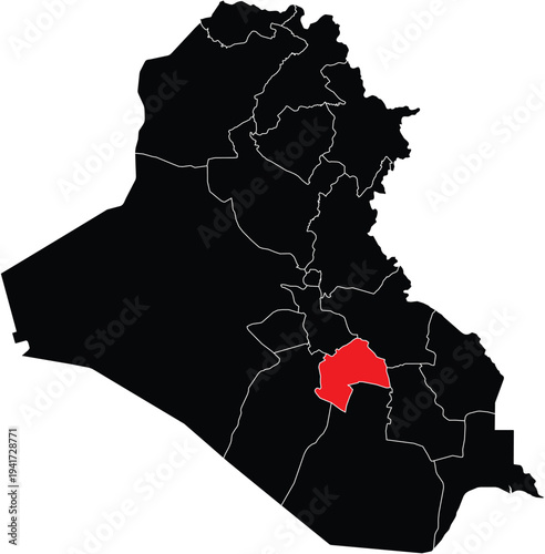Al-Qadisiyah Governorate on Map of Iraq Silhouette with Regions Vector Illustration