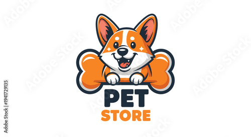 Cute Corgi Dog with Bone Logo for Pet Store.