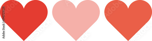 Three hearts in different shades of red arranged in a row