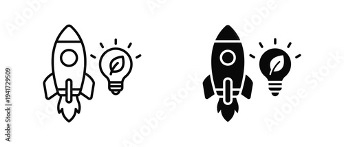 Green Startup icon set with style outline and solid. vector simple elements for design and presentation.