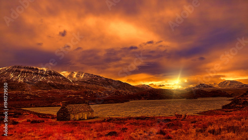 Arkle and Loch Stack with Red deer stags