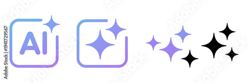 AI generate with square and stars icons. Vector symbols for artificial intelligence and creativity apps. Sparkles generate prompt.