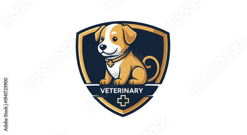 Cute puppy veterinary logo design for pet care clinic.