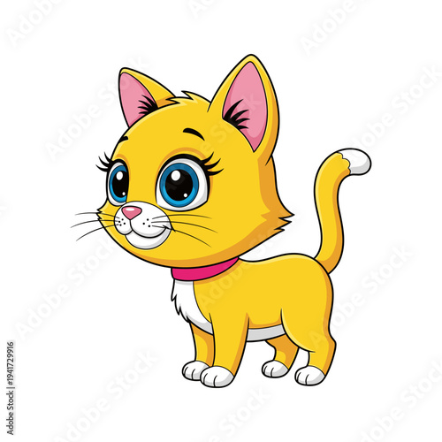 A cute cartoon cat with a pink collar and white paws