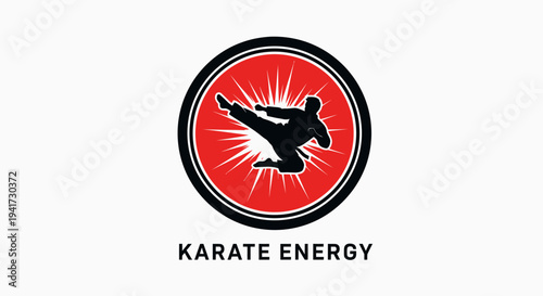 Dynamic Karate Energy Logo with Martial Arts Kick Silhouette.