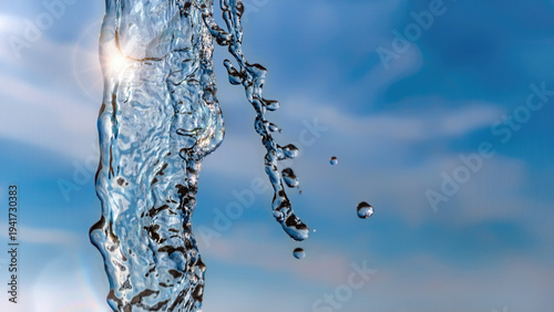 Splashing water and blue sky