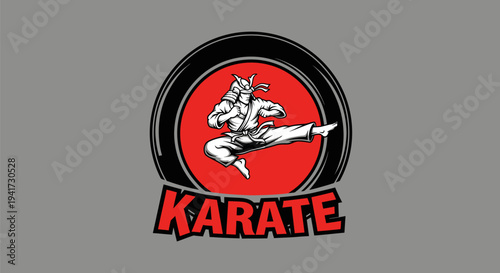 Dynamic Karate Logo with Martial Artist in Action Pose.
