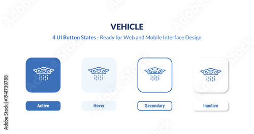 vehicle 4-state UI button. Outline icon kit from future technology collection. Thin linear vehicle, car, transport editable vector. Minimal vehicle sign for web and mobile interface