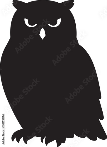Owl silhouette front view isolated on transparent background bird of prey drawing nocturnal raptor icon forest creature design element simplified organic shape artwork wise animal symbol illustration