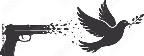 Broken Sword with Olive Branch Symbolizing End of War and Beginning of Peace Minimal Vector Silhouette