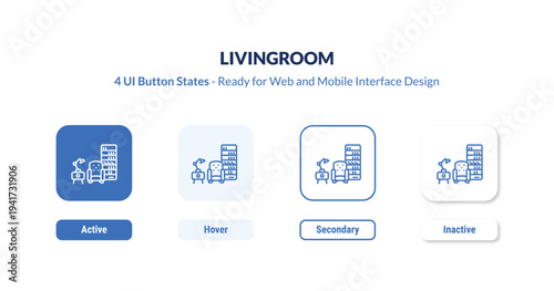livingroom 4-state UI button. Outline icon kit from furniture & household collection. Thin linear livingroom, interior, armchair editable vector. Minimal livingroom sign for web and mobile interface