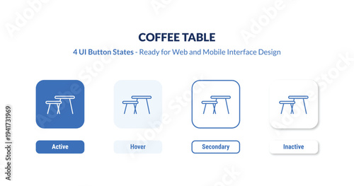 coffee table 4-state UI button. Outline icon kit from furniture & household collection. Thin linear coffee table, table, coffee editable vector. Minimal coffee table sign for web and mobile interface