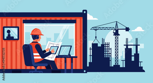 Construction Worker Using Laptop.