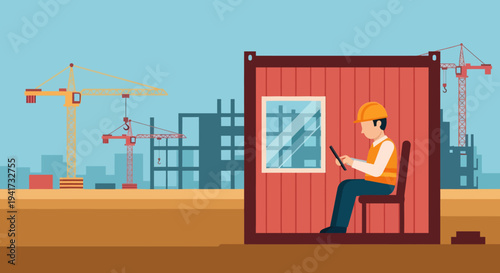 Construction Worker Using Tablet.
