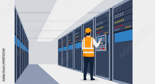 Data Center Technician Working.