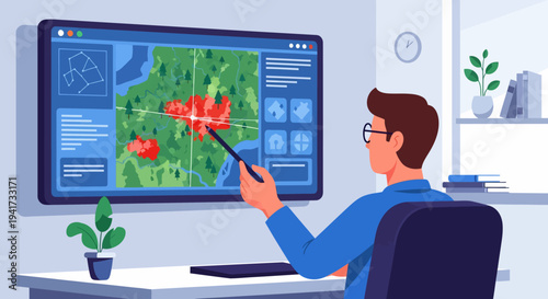 Man Analyzing Geographic Data.