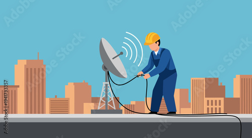 Man Installing Satellite Dish.